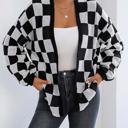 Medium Black Checker Pattern Open Cardigan