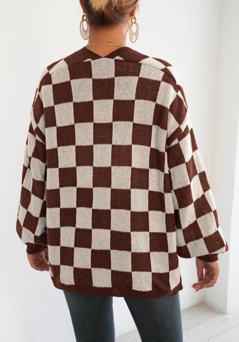 Checker Pattern Open Cardigan