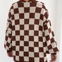 Medium Brown Checker Pattern Open Cardigan