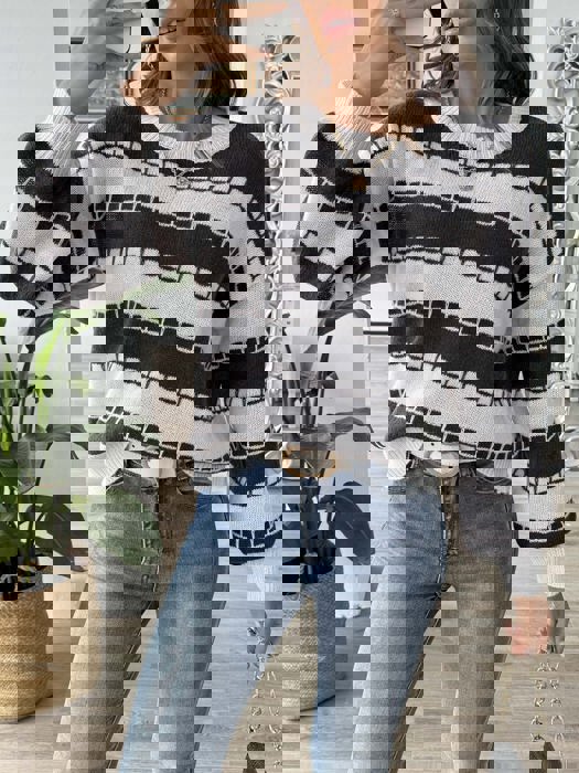 Geometric Pattern Stripe Sweater