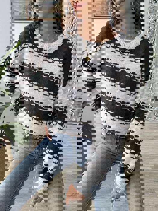 Geometric Pattern Stripe Sweater