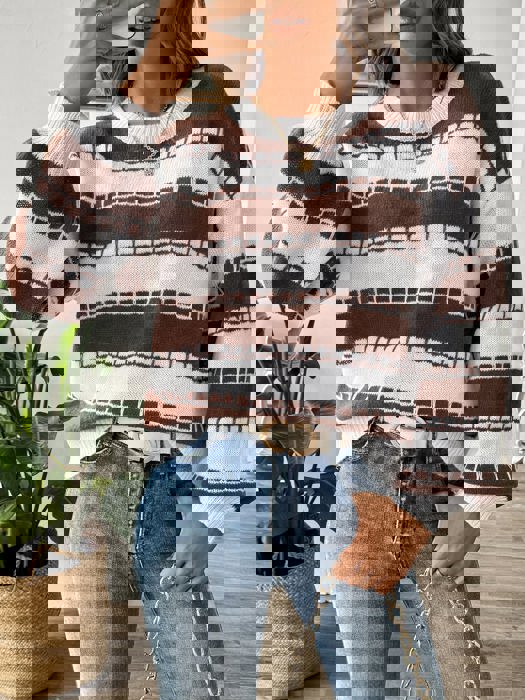 Geometric Pattern Stripe Sweater