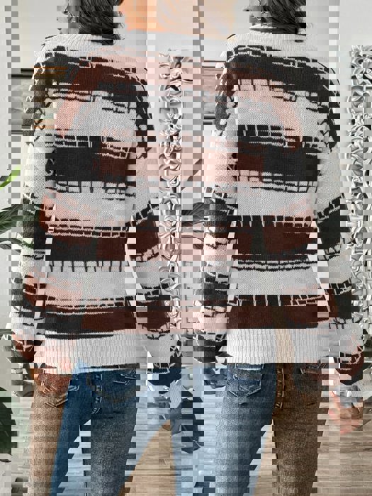 Geometric Pattern Stripe Sweater