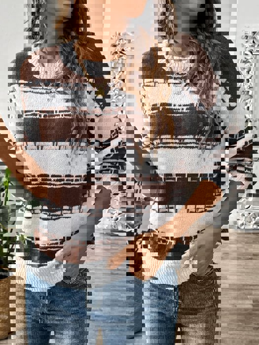 Geometric Pattern Stripe Sweater