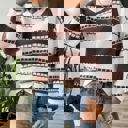 Small Brown Geometric Pattern Stripe Sweater