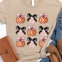 Small Tan Coquette Bows Pumpkins Graphic Tee