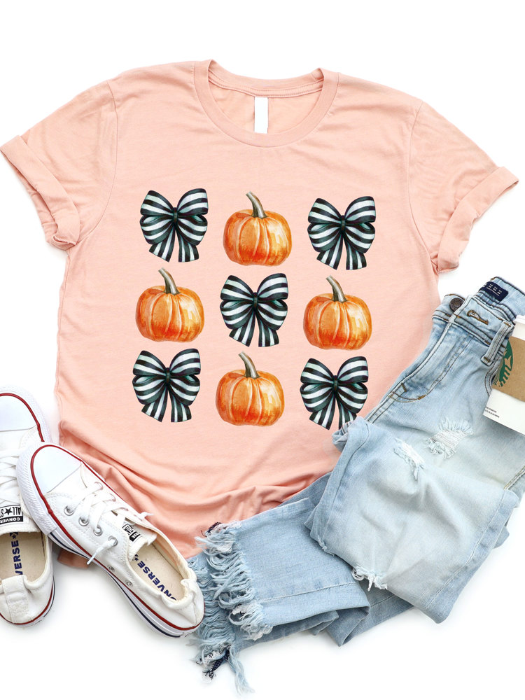 Striped Bows & Pumpkins Graphic Tee