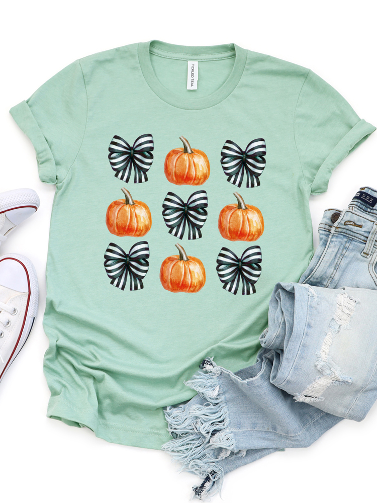 Striped Bows & Pumpkins Graphic Tee