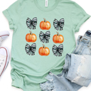 Small Slate Striped Bows & Pumpkins Graphic Tee