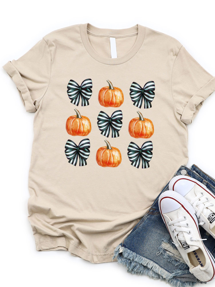 Striped Bows & Pumpkins Graphic Tee