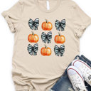 Small Tan Striped Bows & Pumpkins Graphic Tee