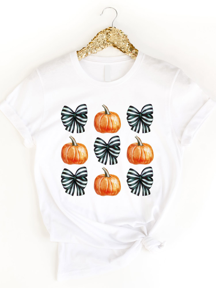 Striped Bows & Pumpkins Graphic Tee