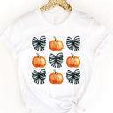 Small White Striped Bows & Pumpkins Graphic Tee