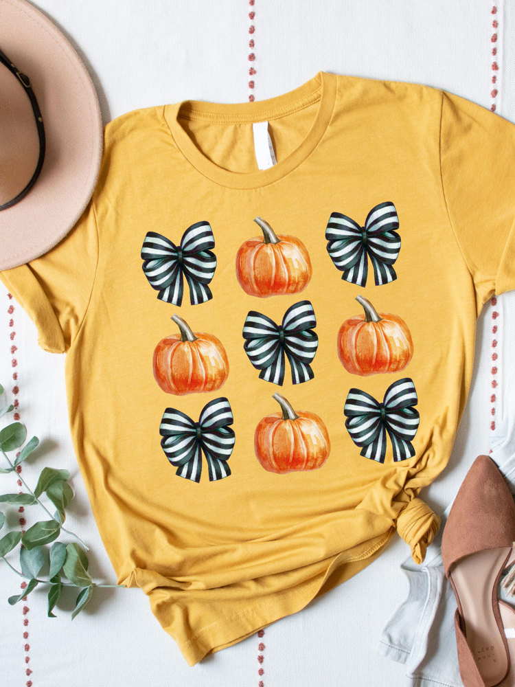 Striped Bows & Pumpkins Graphic Tee