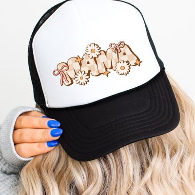 Mama Checkered Bubble Letters Trucker Hat