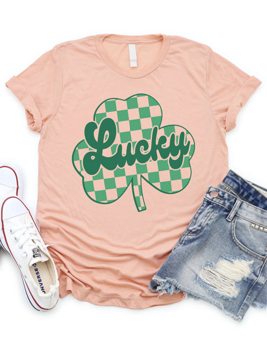 Lucky Checkered Clover Graphic Tee - St. Patricks Day