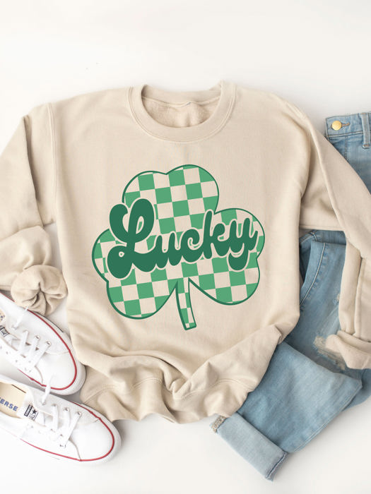 Checkered Clover Lucky Graphic Sweatshirt - St. Patricks Day