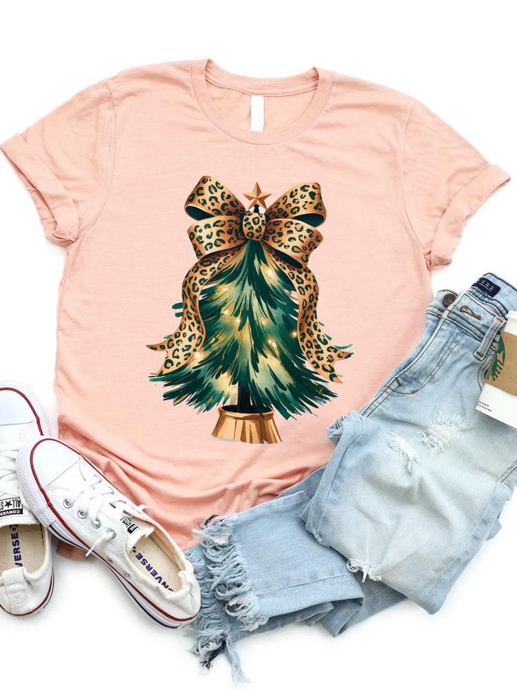 Cheetah Bow Christmas Tree Graphic Tee