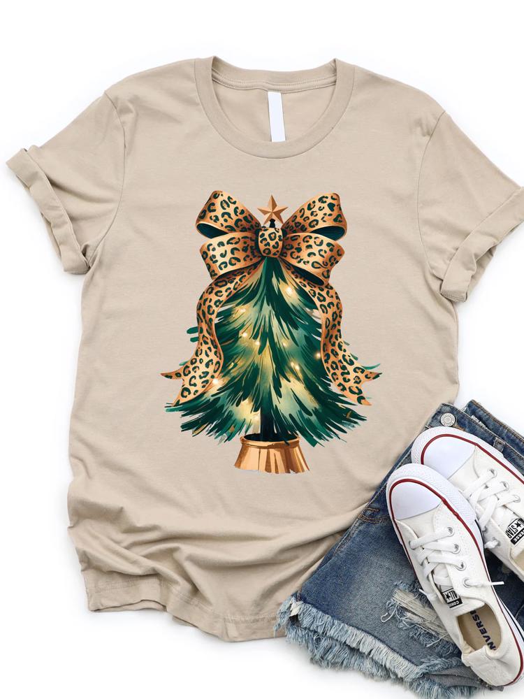 Cheetah Bow Christmas Tree Graphic Tee