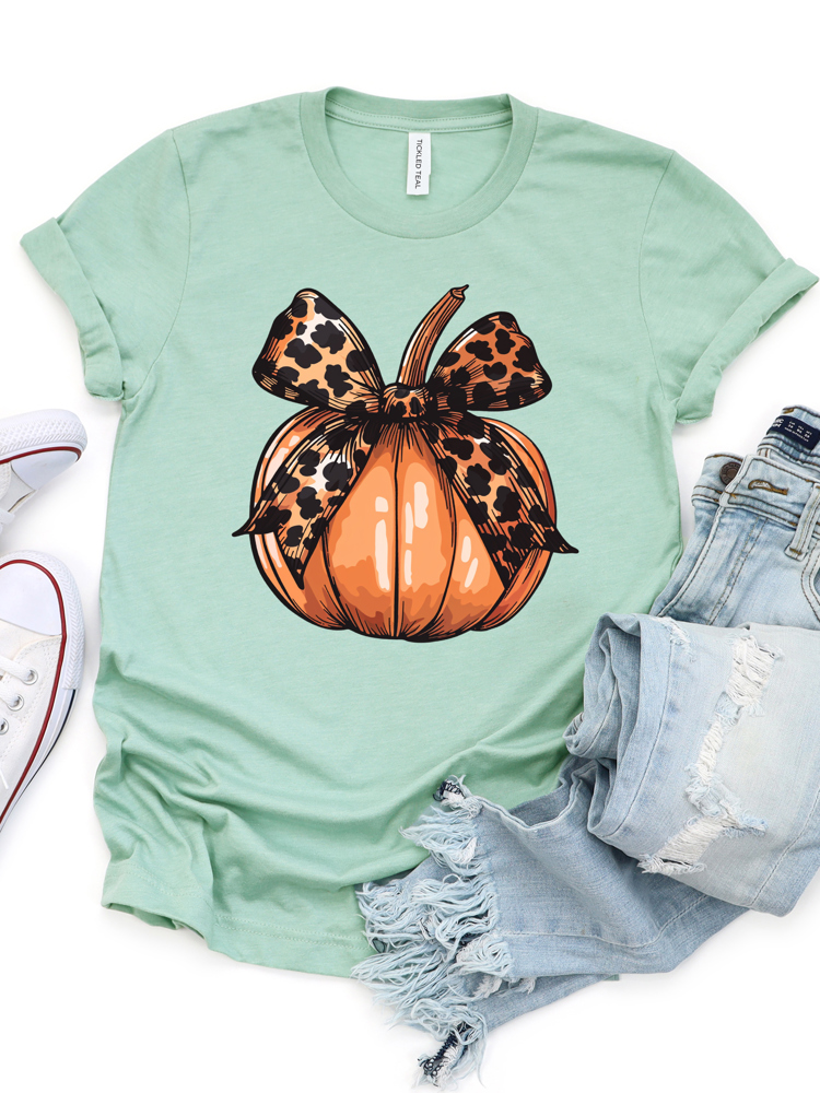 Cheetah Bow Pumpkin Graphic Tee