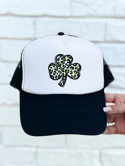 Cheetah Print Clover Trucker Hat - St. Patricks Day