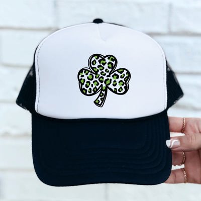 Cheetah Print Clover Trucker Hat