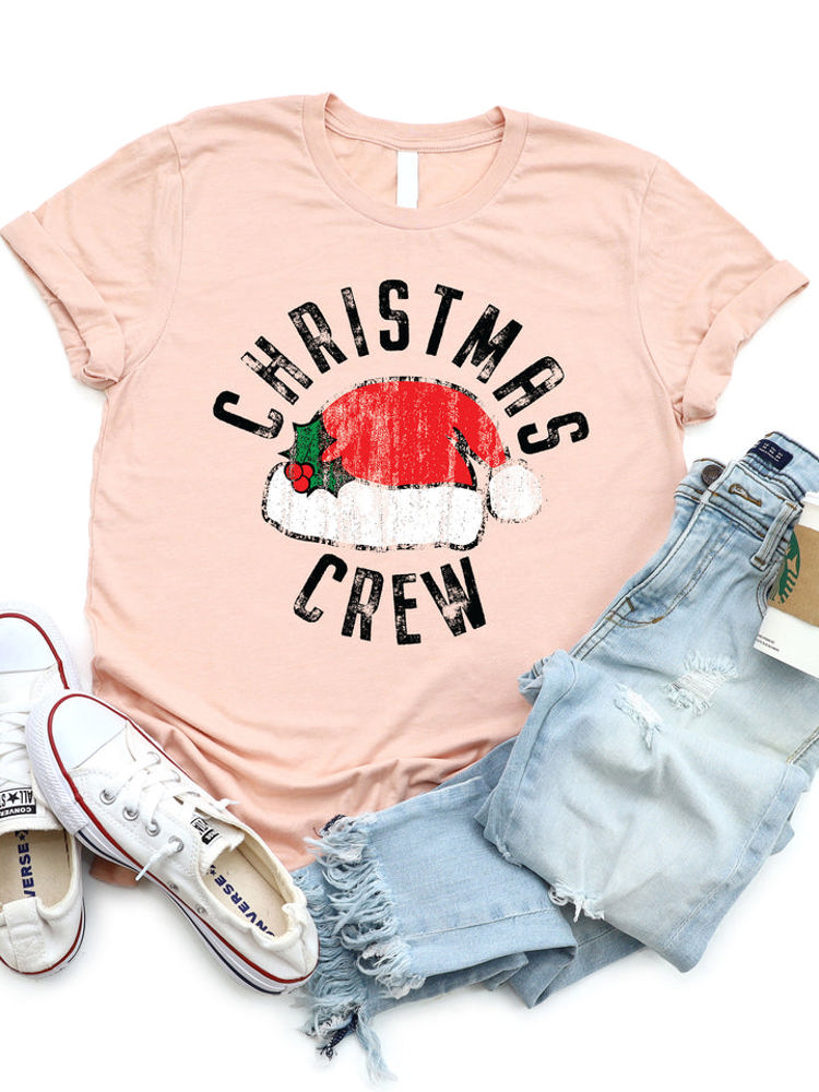 Christmas Crew Santa Hat Graphic Tee