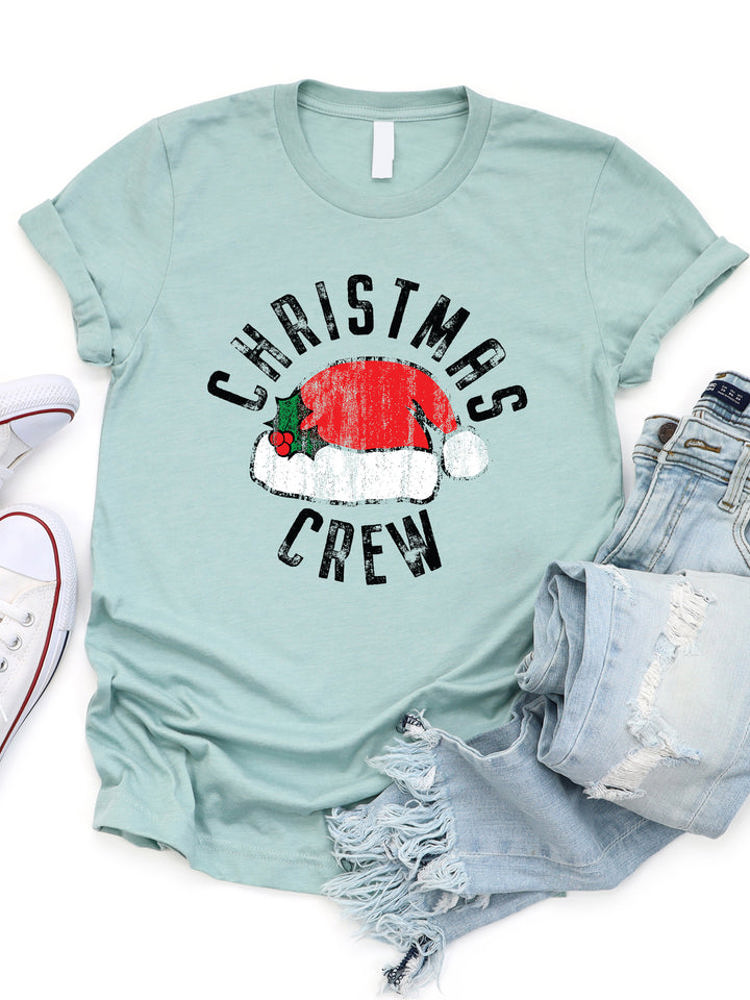 Christmas Crew Santa Hat Graphic Tee