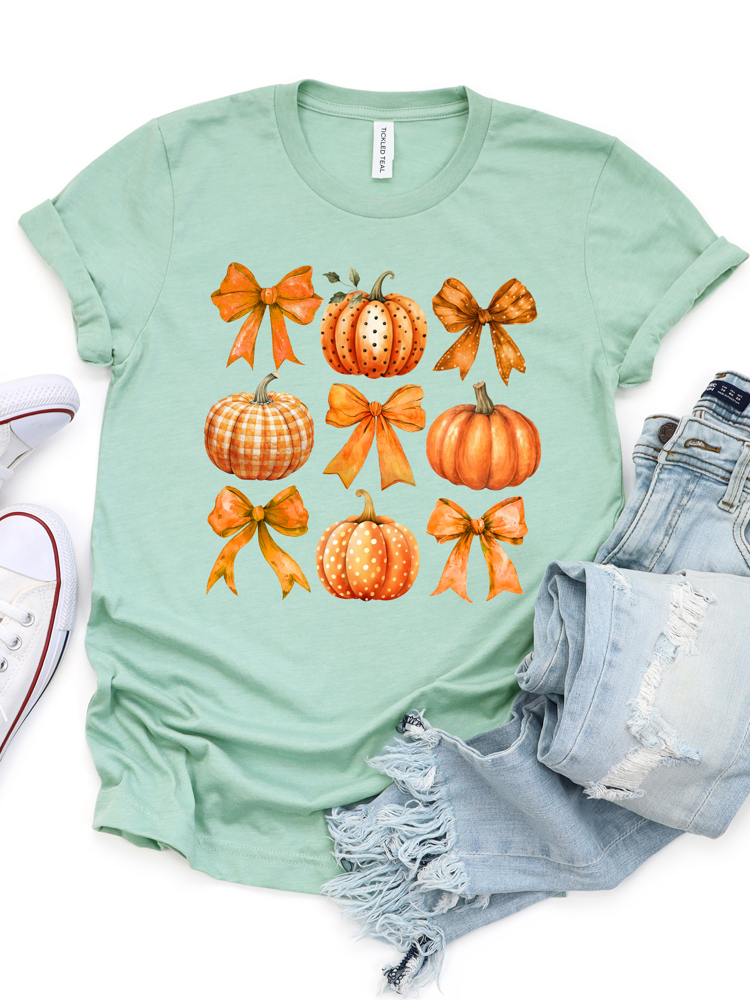 Pattern Bows & Pumpkins Graphic Tee