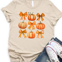 Small Tan Pattern Bows & Pumpkins Graphic Tee