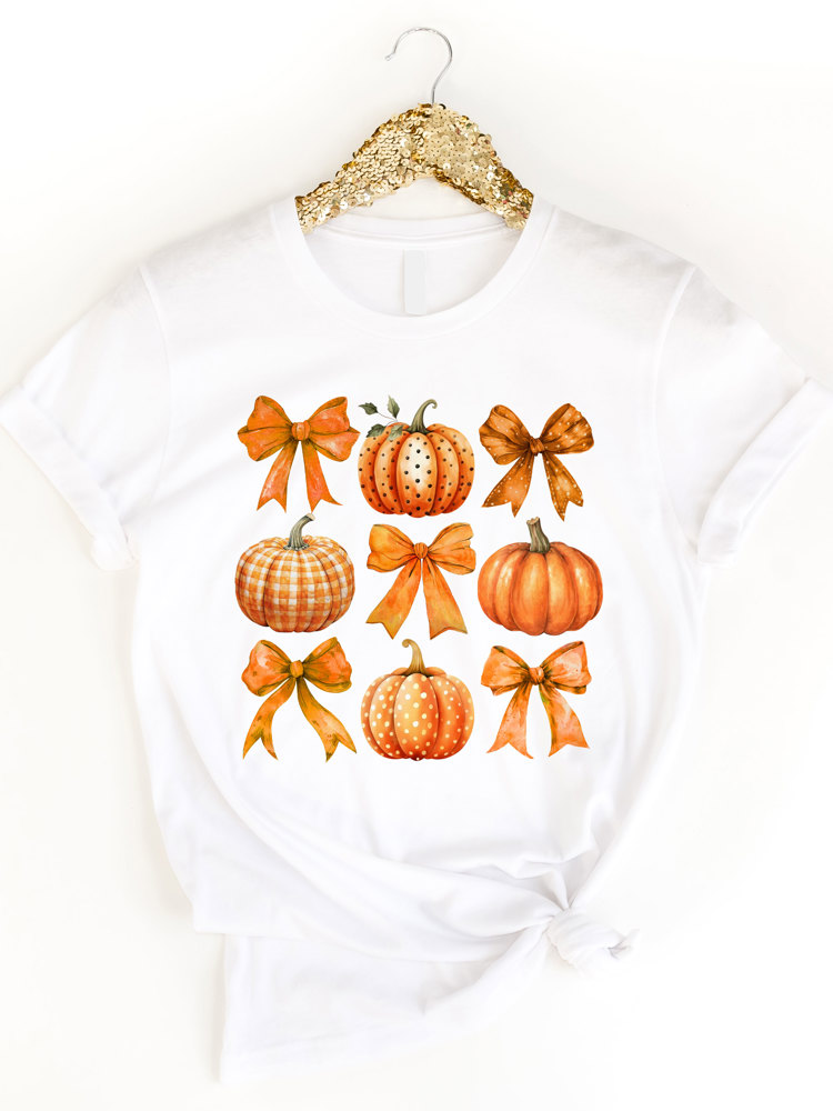 Pattern Bows & Pumpkins Graphic Tee