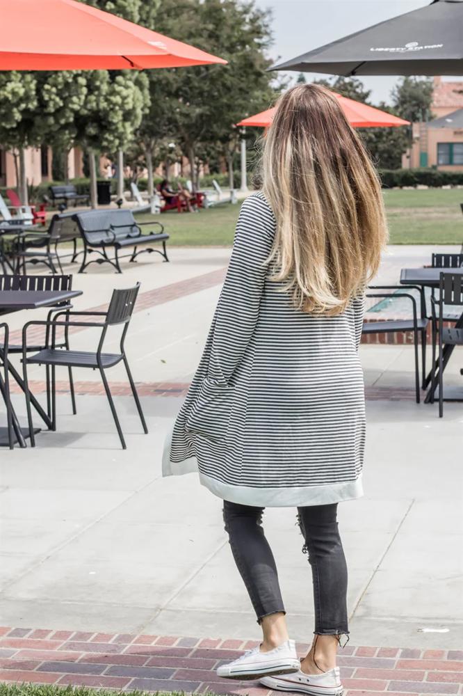 Skinny Striped Pocket Cardigan