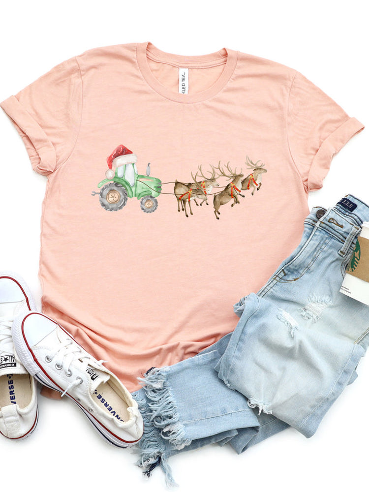 Reindeer pulling Deere Tractor Graphic Tee