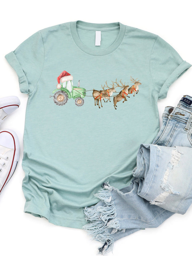 Reindeer pulling Deere Tractor Graphic Tee