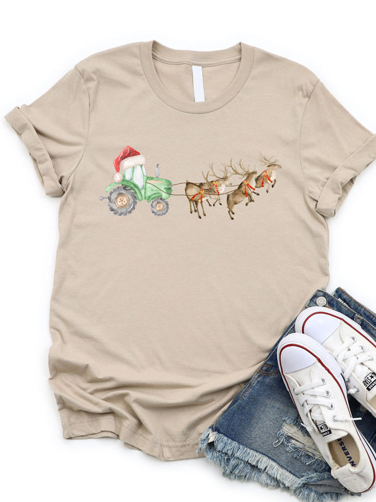 Reindeer pulling Deere Tractor Graphic Tee