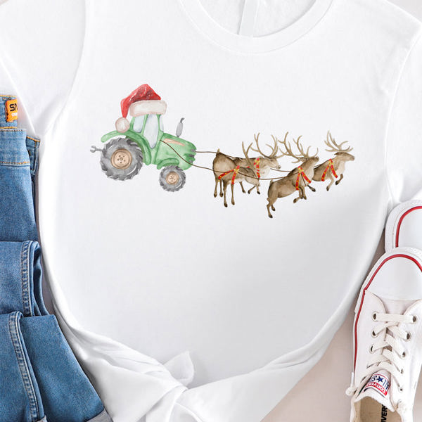 Reindeer pulling Deere Tractor Graphic Tee