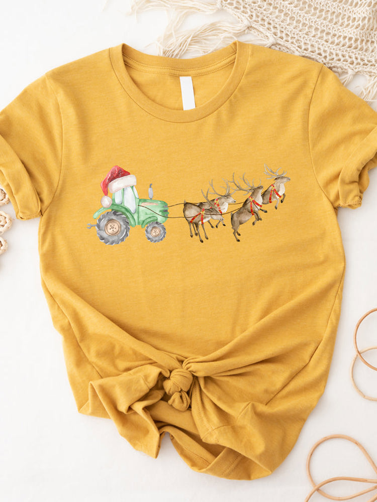 Reindeer pulling Deere Tractor Graphic Tee