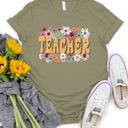 Small Olive Bold Floral Teacher Graphic Tee