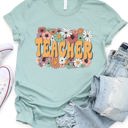 Small Slate Blue Bold Floral Teacher Graphic Tee