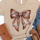 Small Tan Football Coquette Bow Graphic Tee