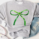 Small Gray Green Bow and Clover Graphic Sweatshirt 