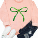 Small Peach Green Bow and Clover Graphic Sweatshirt 