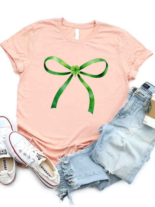 Green Bow And Clover Graphic Tee 