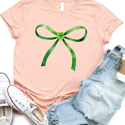 Green Bow And Clover Graphic Tee 