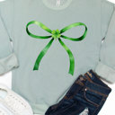 Small Sage Green Bow and Clover Graphic Sweatshirt 