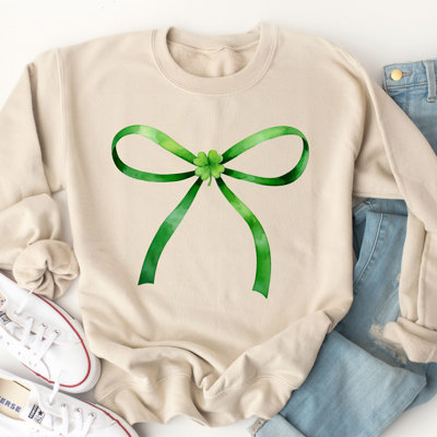 Green Bow and Clover Graphic Sweatshirt 