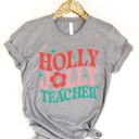 Small Gray Holly Jolly Teacher Graphic Tee