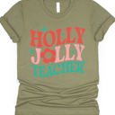 Small Olive Holly Jolly Teacher Graphic Tee