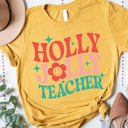 Small Yellow Holly Jolly Teacher Graphic Tee