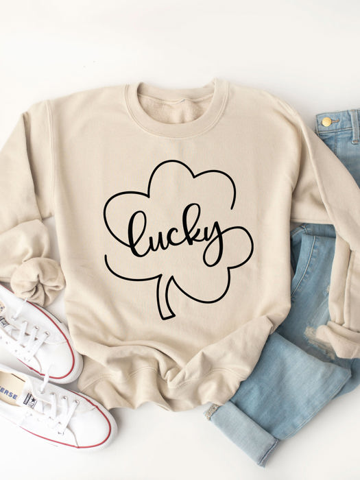 Lucky Clover Outline Graphic Sweatshirt - St. Patricks Day